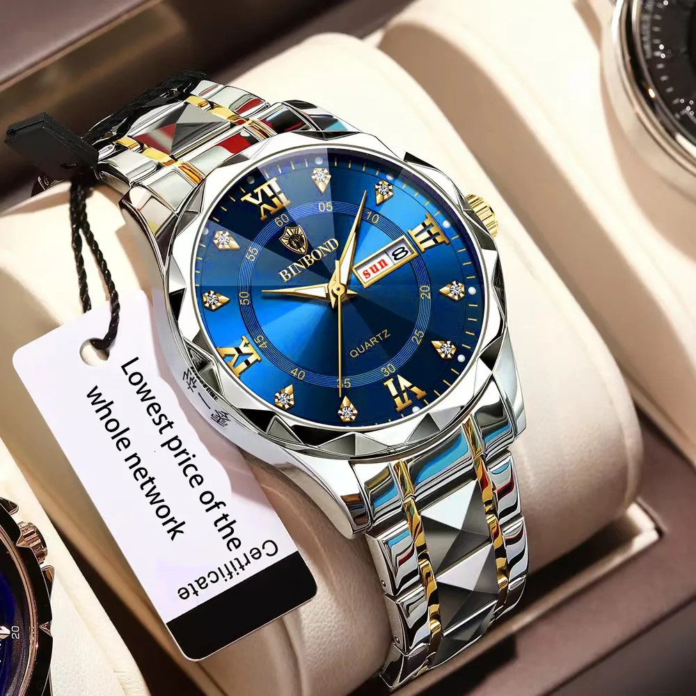 Armbandsur modemän klockor trend kvarts armbandsur original vattentätt rostfritt stål klocka för man datum vecka toppförsäljning 230802