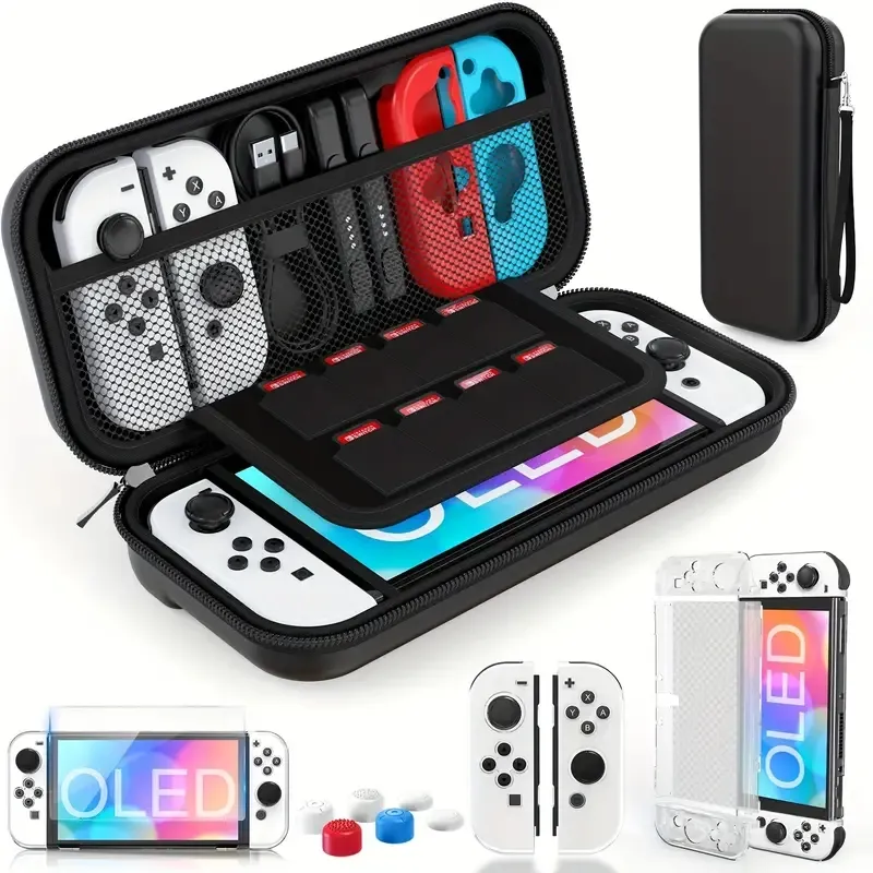 Para Switch OLED Case Compatível com o Modelo Nintendo, Acessórios 9 em 1 Para Switch OLED Model Com Case Protetor Acoplável,