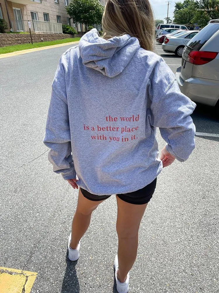 Sweats à capuche pour femmes The World Is A Better Place With You In It Imprimer Womens Personality Street Vintage Manches longues Femme Sweat-shirts en coton