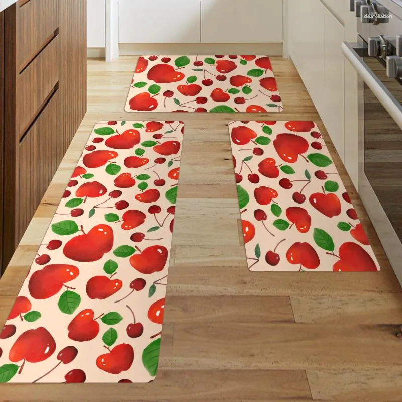 Carpets Red Cherry Print Rugs Kitchen Mat Entrance Doormat Printed Rug Home Floor Balcony Anti-Slip Carpet Decor