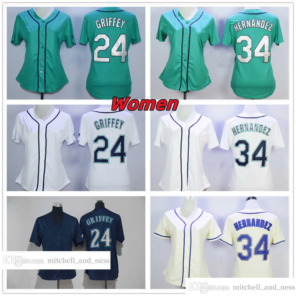 Vintage Movie Baseball Wears Jersey 24 Ken Griffey 34 Felix Hernandez Blank Jerseys Women Size S--XXXL