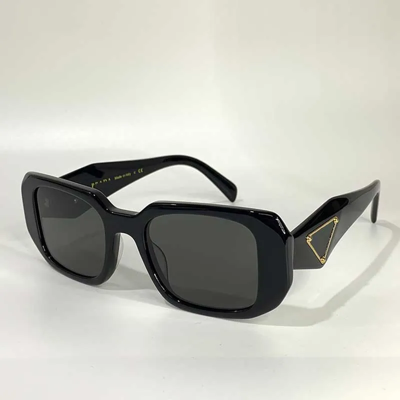 Quadratische Acetatfaser-Sonnenbrille mit dreieckigem goldenem Logo, Designer-Sonnenbrille für Damen, PR17W, rechteckige Herren-Strandurlaubsbrille mit Originalverpackung