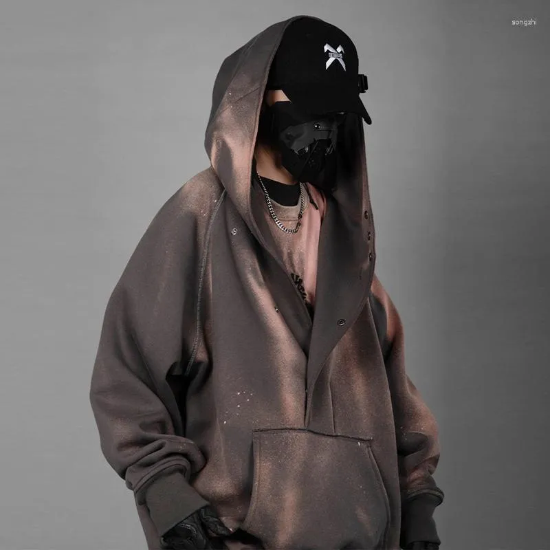 Felpe con cappuccio da uomo Felpa con cappuccio con ricamo nero 2023 Streetwear da uomo Harajuku Cappotto allentato Uomo Hip Hop Cargo Abbigliamento grigio # 017