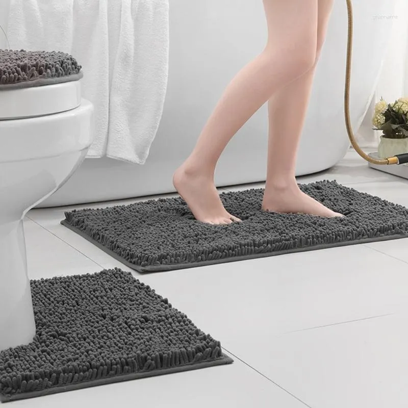 Ensemble d'accessoires de bain tapis de salle de bain tapis Chenille de 3 tapis antidérapants tapis en forme de U Super absorbants décoration lavage en Machine