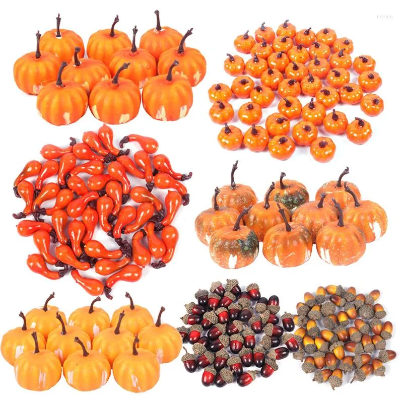 Decorative Flowers Halloween Mini Artificial Pumpkin Pine Cones Simulation Vegetable Fruit Thanksgiving Party Supplies Fall Harvest Home