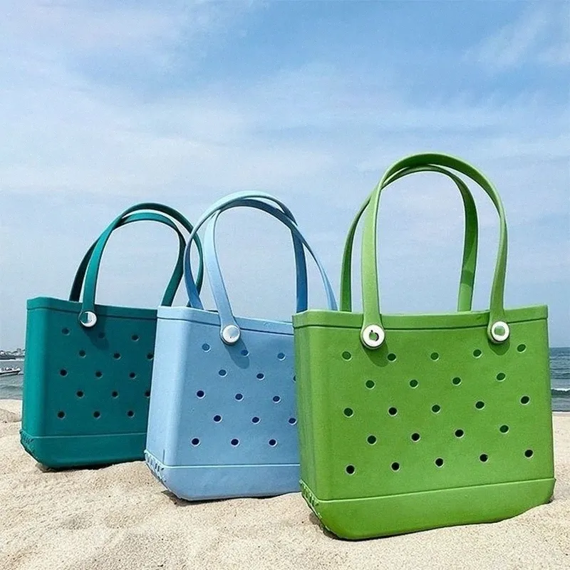 Большие мешки на плече Силиконовый пляж Пользовательский сумка Eva Пластиковая отверстие Bogg сумка летняя плавательная сумка большая емкость сумки для покупок 82dm#