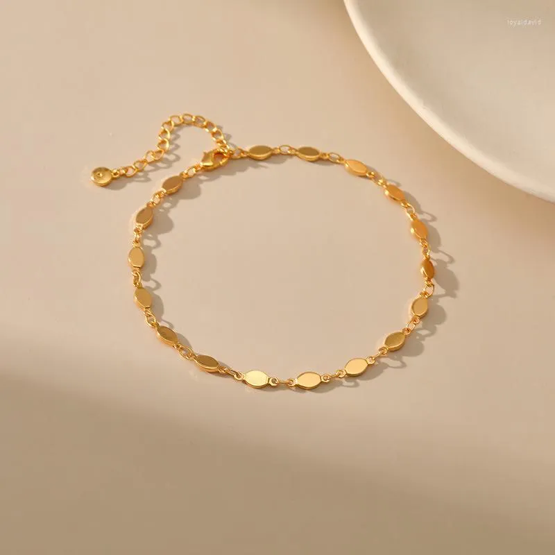 Ankletter koppar pläterade 18k guld liten rund bit vanliga kedja tillbehör metall textur senior sense anklet kvinnor semester gåvor