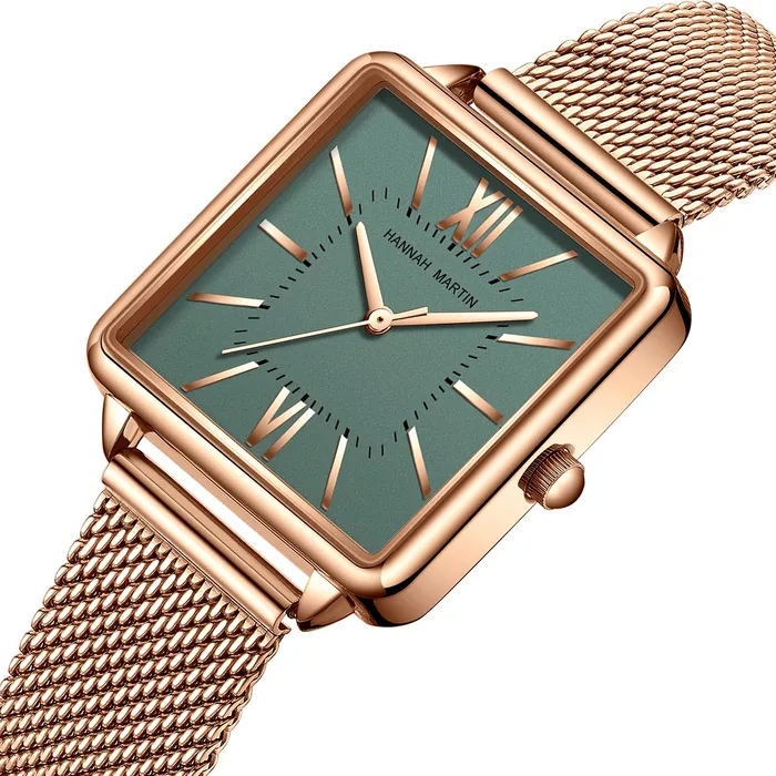 Relógios de pulso Japão Quartzo Movimento Mostrador Verde Quadrado Romano Relógios Caixa Aço Stanless Moda Relógio de Pulso Feminino Rosa Dourado 230802