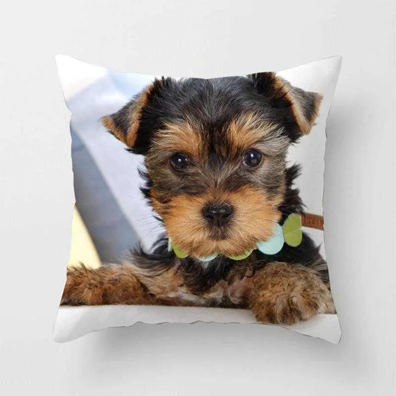 Almofada / Decorativa 1 PC Cute Dog Yorkie BICHON Dog Yorkshire Decor Print Case Quarto Sofá Cintura Almofadas Capa Decoração de Carro Capa de Almofada