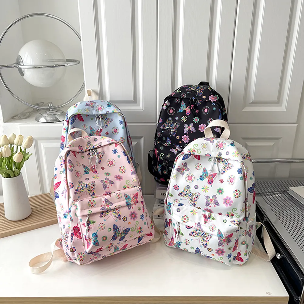 School Bags Sports Knapsack Nylon Large Capacity Cute Student Schoolbag Butterflies Print Book Travel Ruckpack for Outdoor Camping 230801