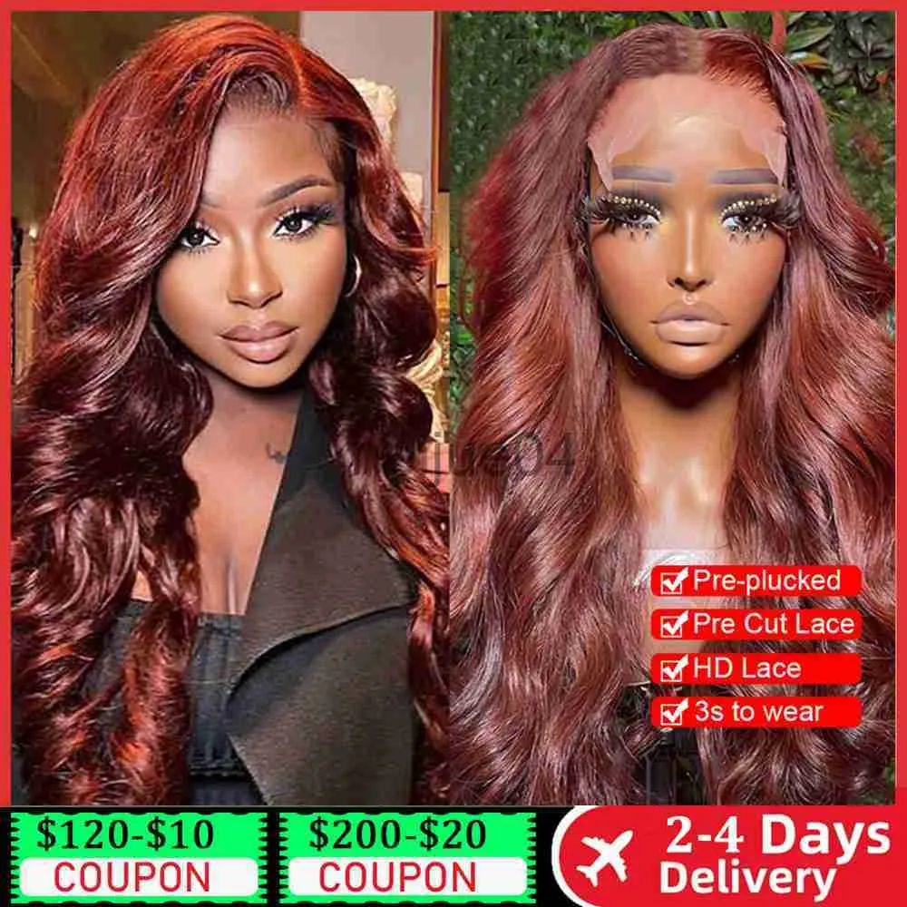 Perruques capless de cheveux humains 13x6 brun rougeâtre Body Wave Lace Front Wigs 4x6 Wear To Go Glueless Wig Brown Color Perruque de cheveux humains Hd 360 Full Lace Frontal Wig x0802