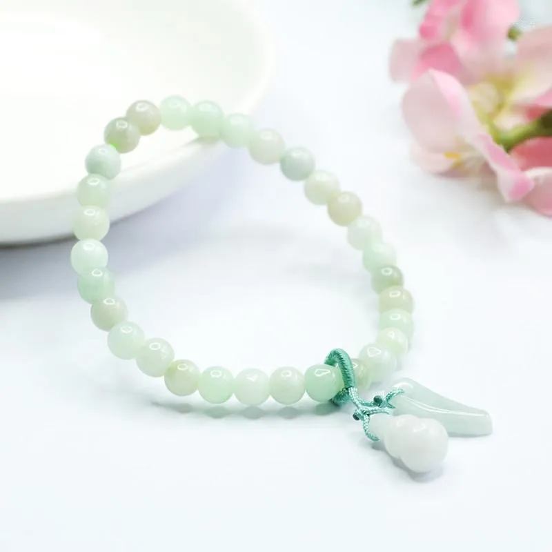 Strand äkta Natural Myanmar Jadeite Gourd Charm Armband Män Kvinnor Fina smycken Tillbehör Grad A Burma Jades Bangle Armband