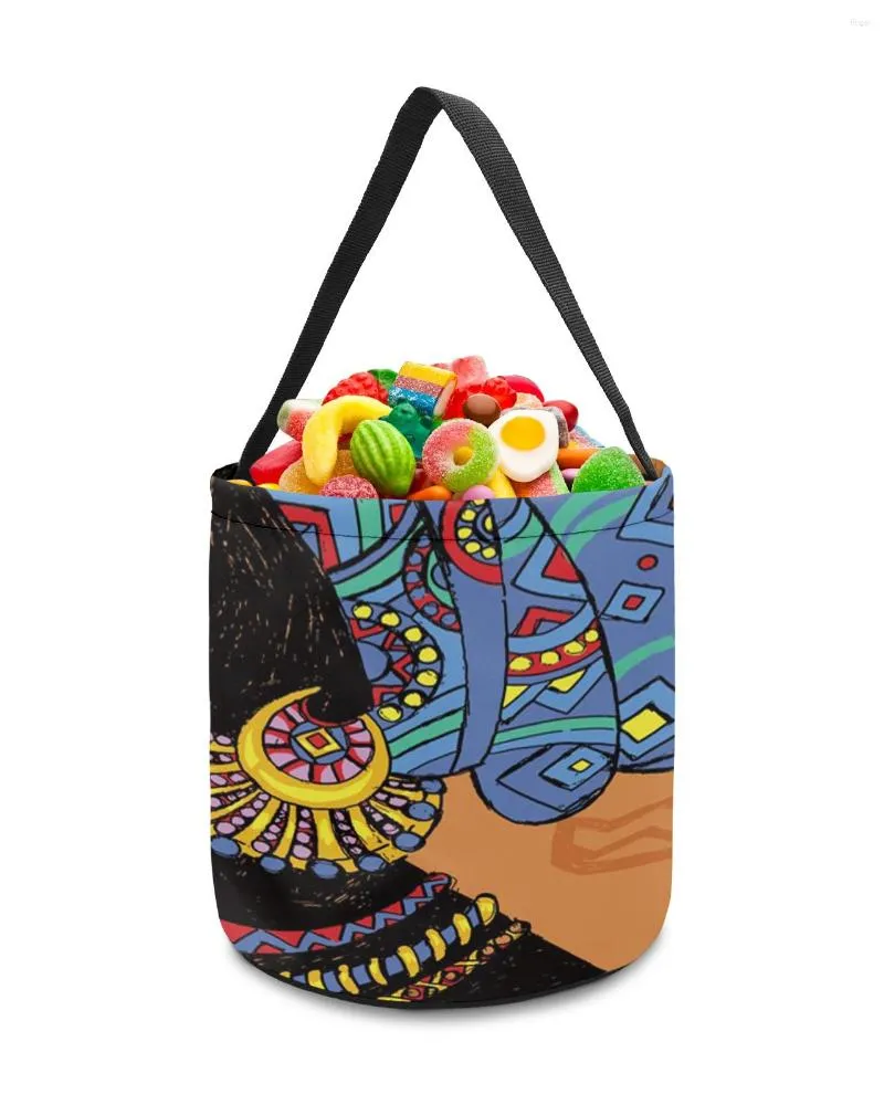 保管バッグアフリカンの女性幾何学的フィギュアバスケットキャンディバケツポータブルホームバッグキッズおもちゃ妨害パーティー装飾用品