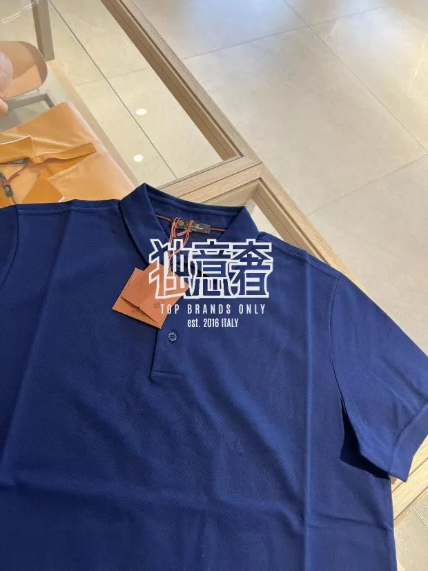 loro piano Men Shirts Spring loro High-quality piana Cotton Casual Short  Sleeved Blue Polo Shirt