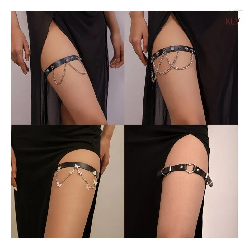 Anklets kvinnor sexig punk svart goth ben kedja lår strumpeband sock sele kropp smycken party bär tillbehör