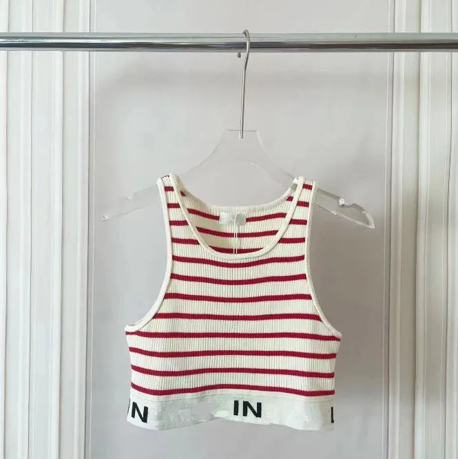 Женские дизайнеры вязаные жилетные свитера T Рубашки полосатые буквы без рукавов топы