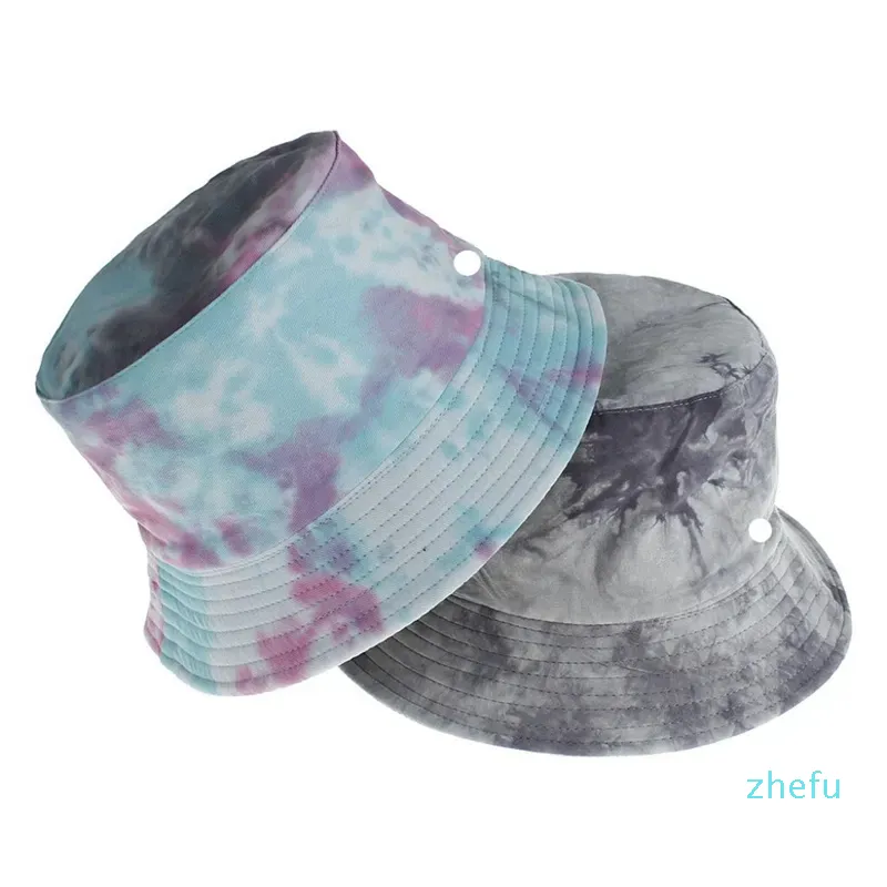 2023-Leichte Frauen Tie-Dye Casual Strand Kappe Breiter Krempe Hut Flache Top Eimer Hut Zitrone Sommer Fischer Kappe