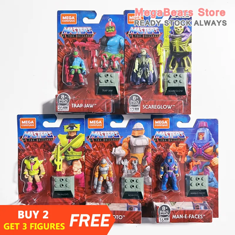 Autres jouets Mega Bloks Construx Heroes Trap Jaw Scareglow Tri Klops Roboto Man E Faces 5 Pcs / lot Blocs de construction 230801