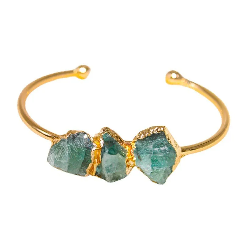 Ruwe fluoriet armband voor vrouwen onregelmatige natuursteen handgemaakte open manchet bangle sieraden met gouden rand