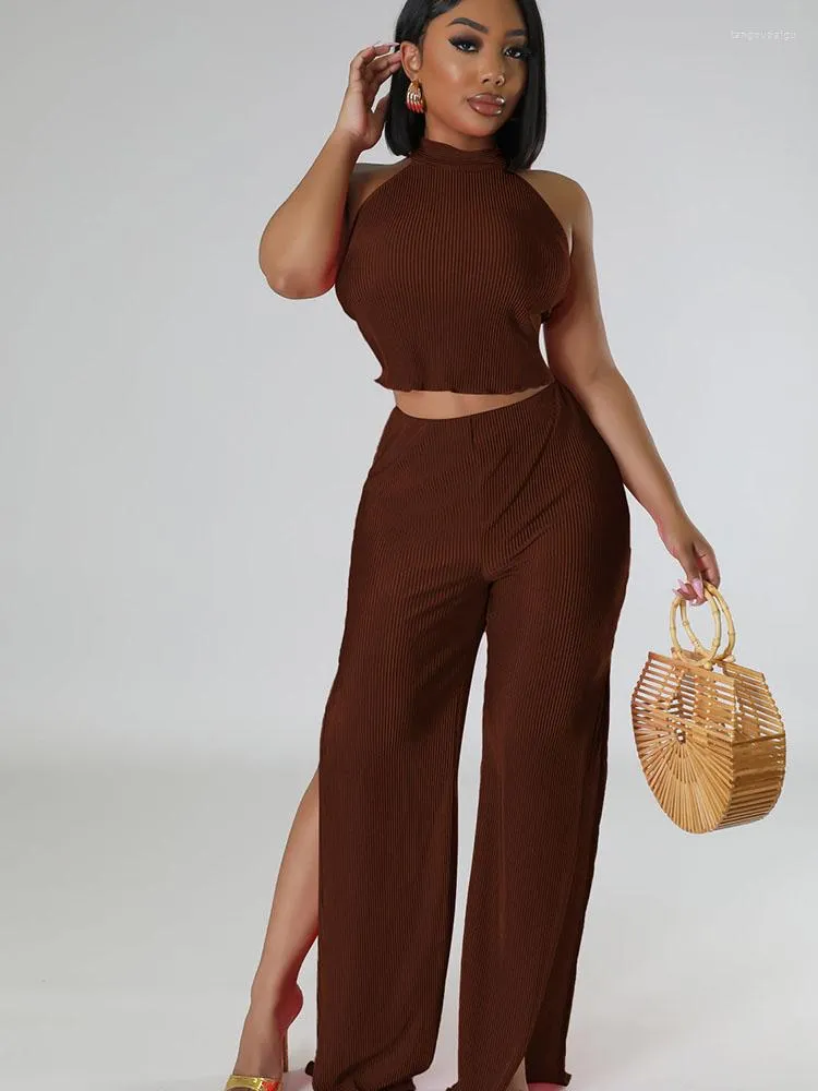 Pantalones De Dos Piezas Para Mujer Znaiml Elegante Halter Espalda
