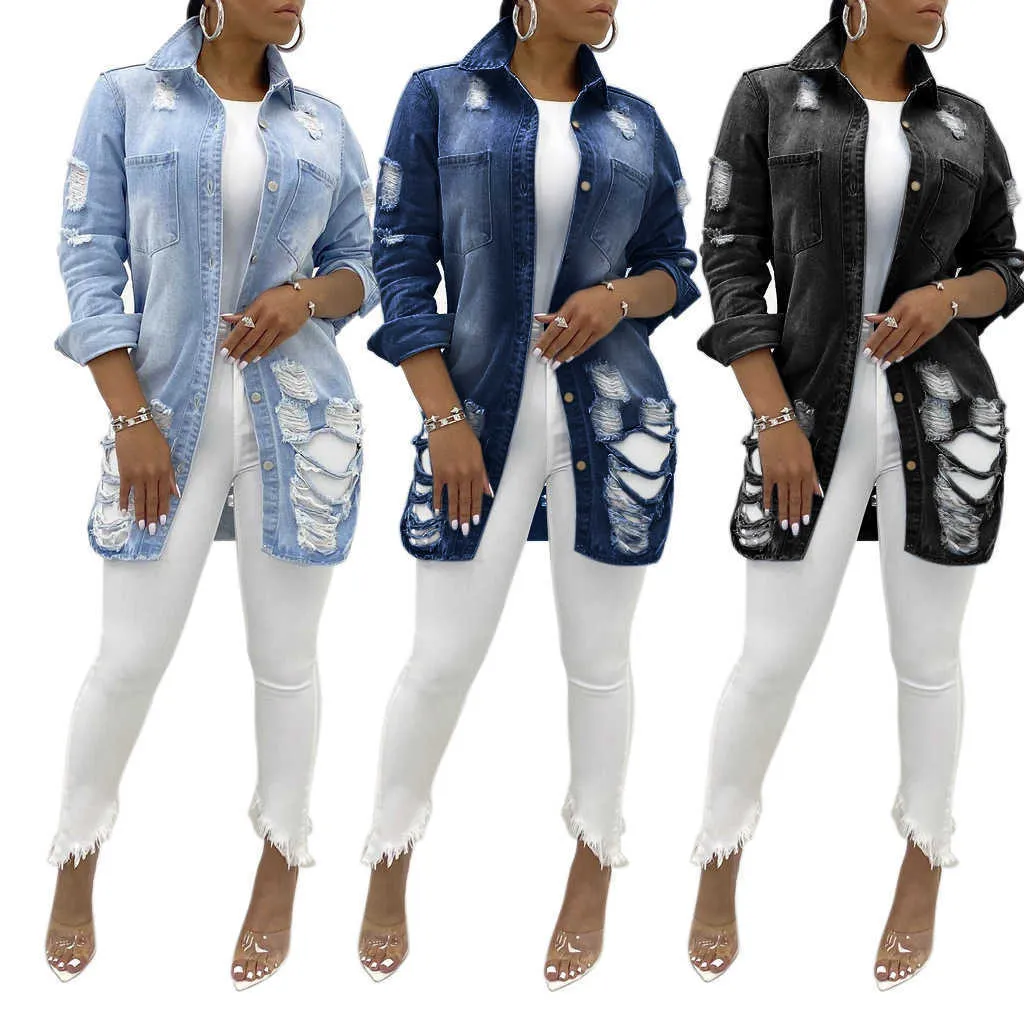 Sales with holes and thin women's denim jacket