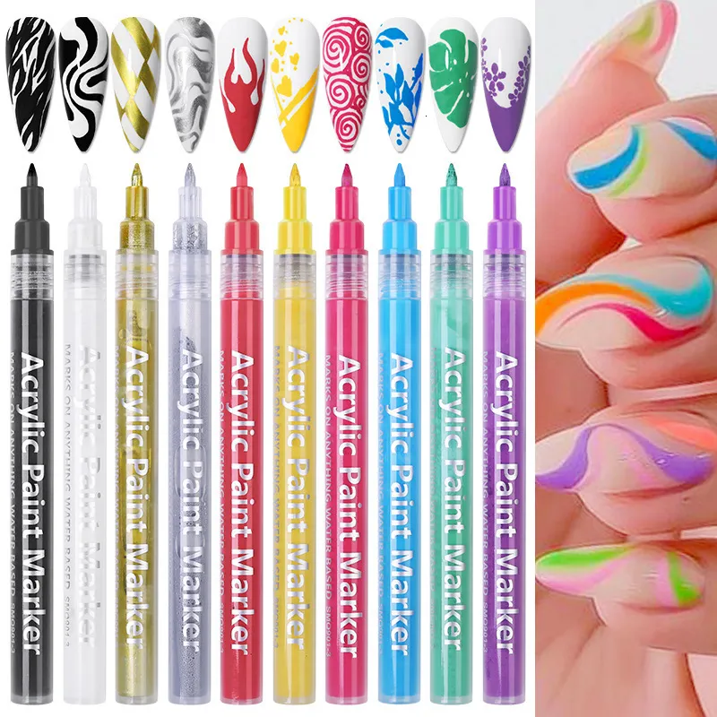 Vernis à ongles 1 Pc Art Graffiti Stylo Noir Couleur UV Gel Conception Dot Peinture Détaillant Brosses DIY Orner 3D ThreeInOne Huile Colle 230802