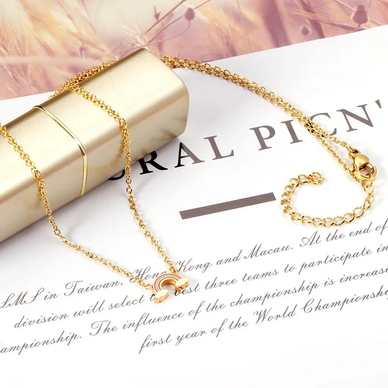 Trendig söt regnbåge hänge halsband för kvinnor par guld färg rostfritt stål stolthet smycken gåvor
