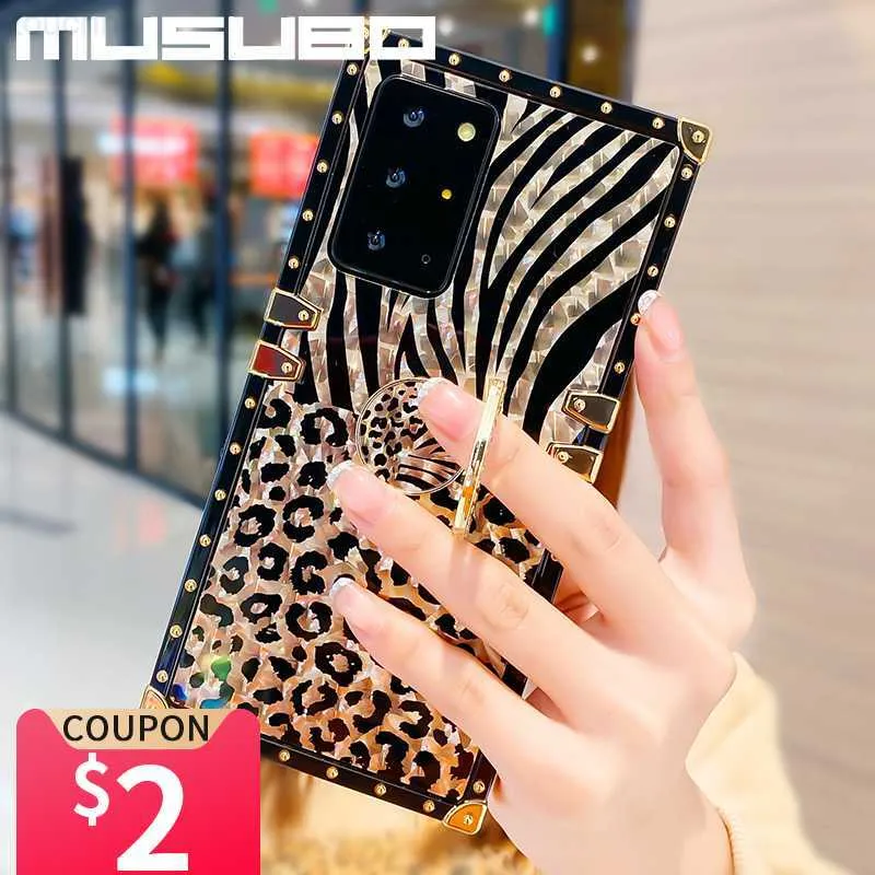 Casos de telefone celular Musubo Leopard Luxury Case para LG Stylo 7 5G Fundas traseiro para LG K61 K51 Stylo 6 5 4 4G Girls Coque Ring Capa Bling Shining L230731