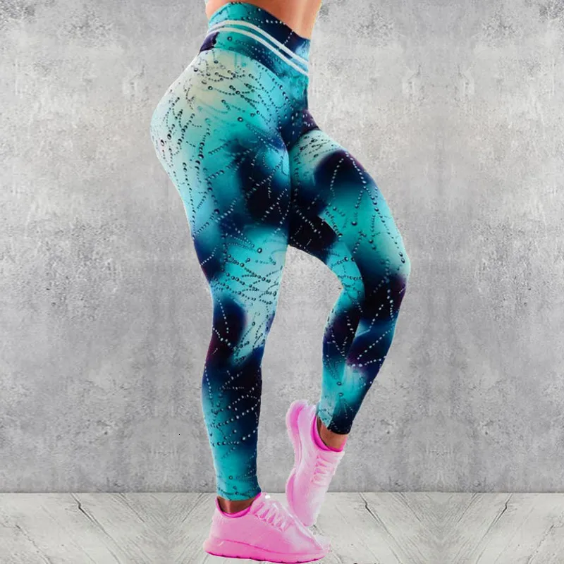 Womens Yoga High Waisted Workout Leggings With Water Droplets Print