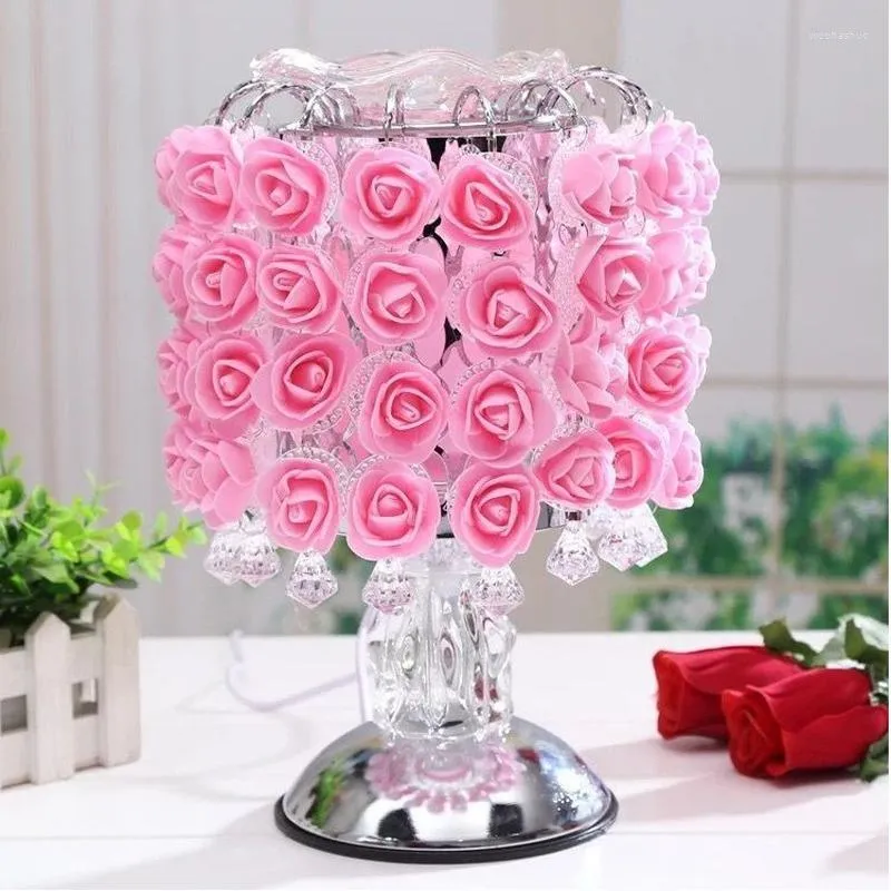 Bordslampor Fragrance Lamp Tree Light Rose Flower Home Decoration Lights with Lysdioder för Party Wedding EU Plug WF1024