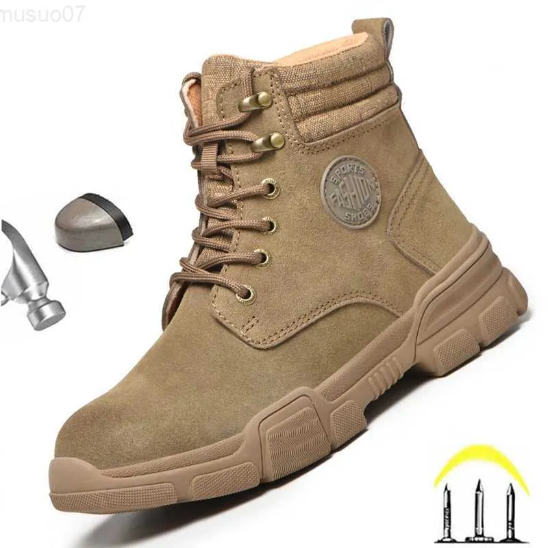 Stövlar vinterstövlar män arbete säkerhetsskor plus sammet säkerhet stövlar stål tå skor punkteringssäker skyddande industriella skor män stövlar l230802