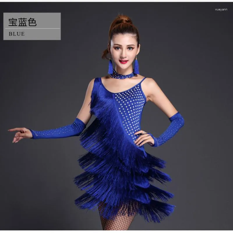 Stage Wear 3pcs/Set 2023 Latin Dance Dress Seksowne kobiety cekinowe sukienki Fringe 4 kolory