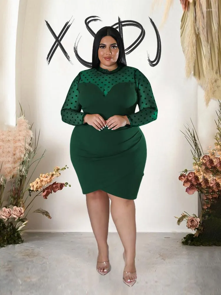 Plus Size Dresses Party For Chubby Women Long Sleeve Sexy Elegant Autumn  Lace One-piece Dress Wholesale Drop