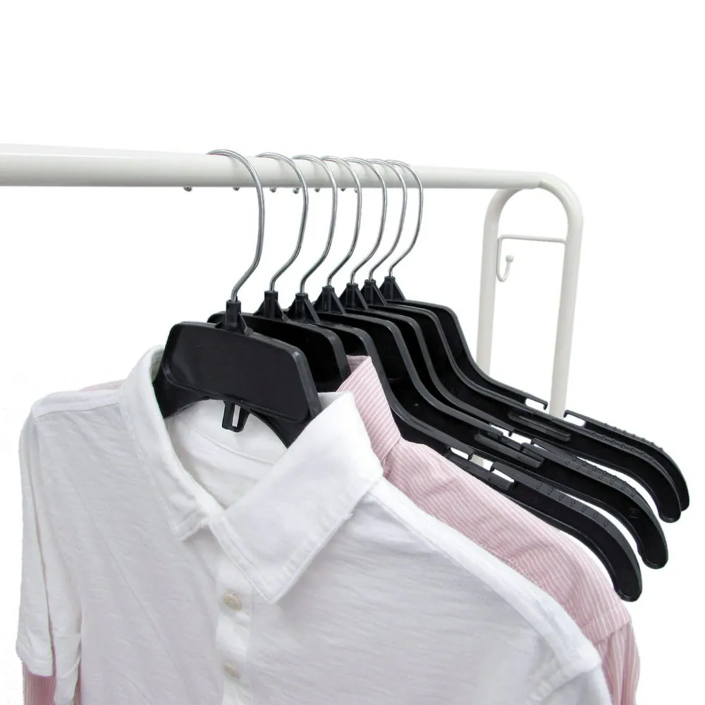 Appendini per camicie in plastica nera resistente riciclata con ganci girevoli in metallo lucido, 17 pollici