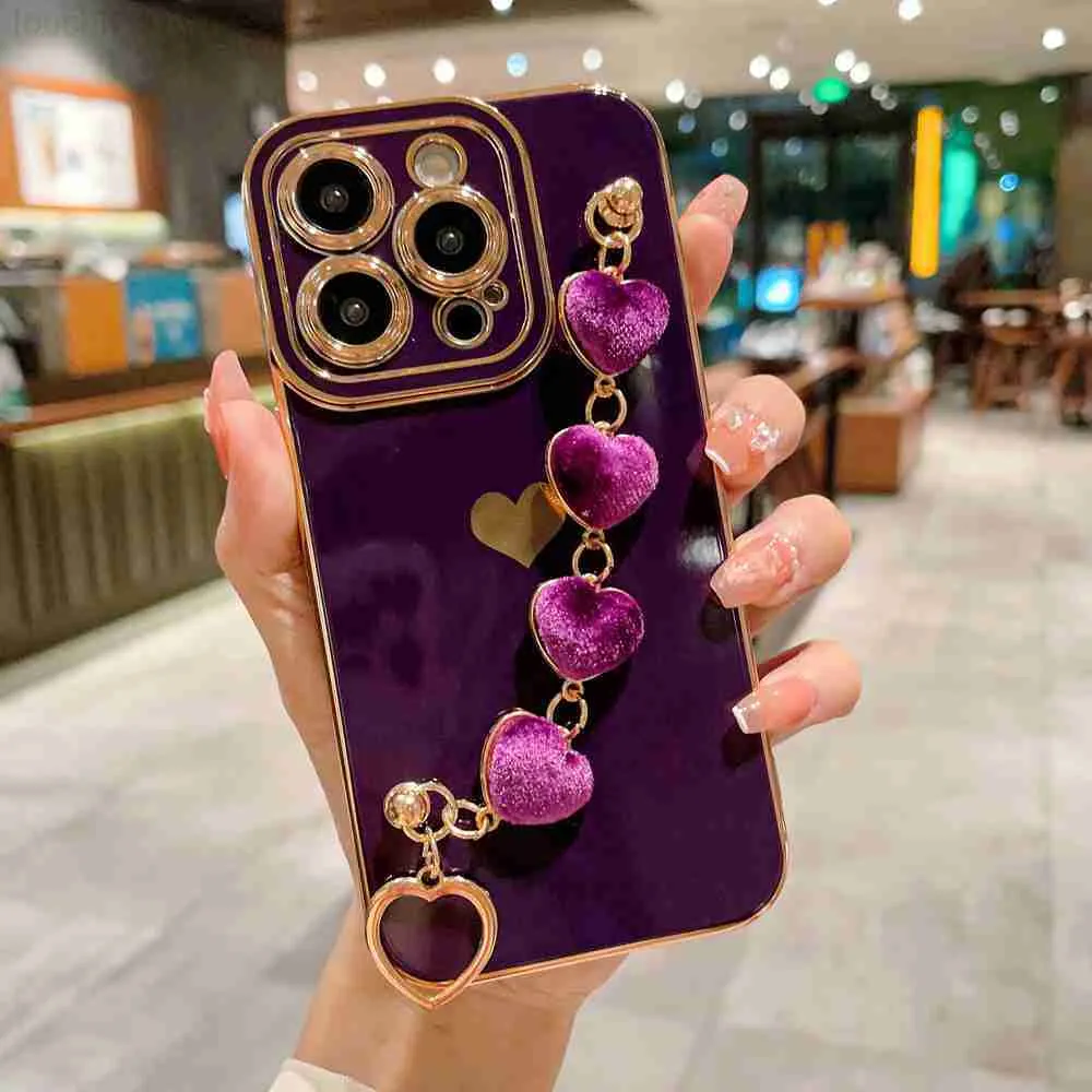 Red Rhinestone Bracelet Pompom Mirror Case For iPhone 7 – JustAndBest