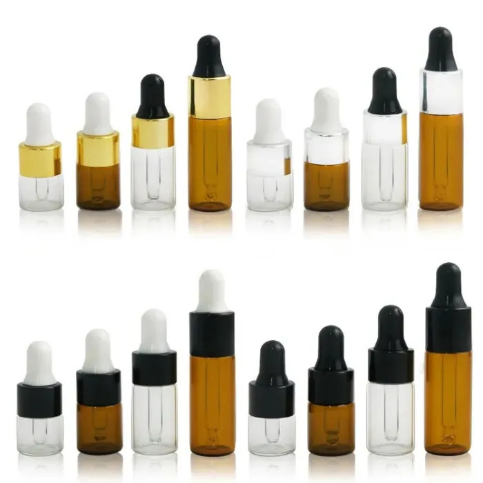 5ML Aromatherapy Esstenial Oil Bottle Clear/Amber Glass Dropper Bottle Portable with Glass Eye Dropper Piepette Vials