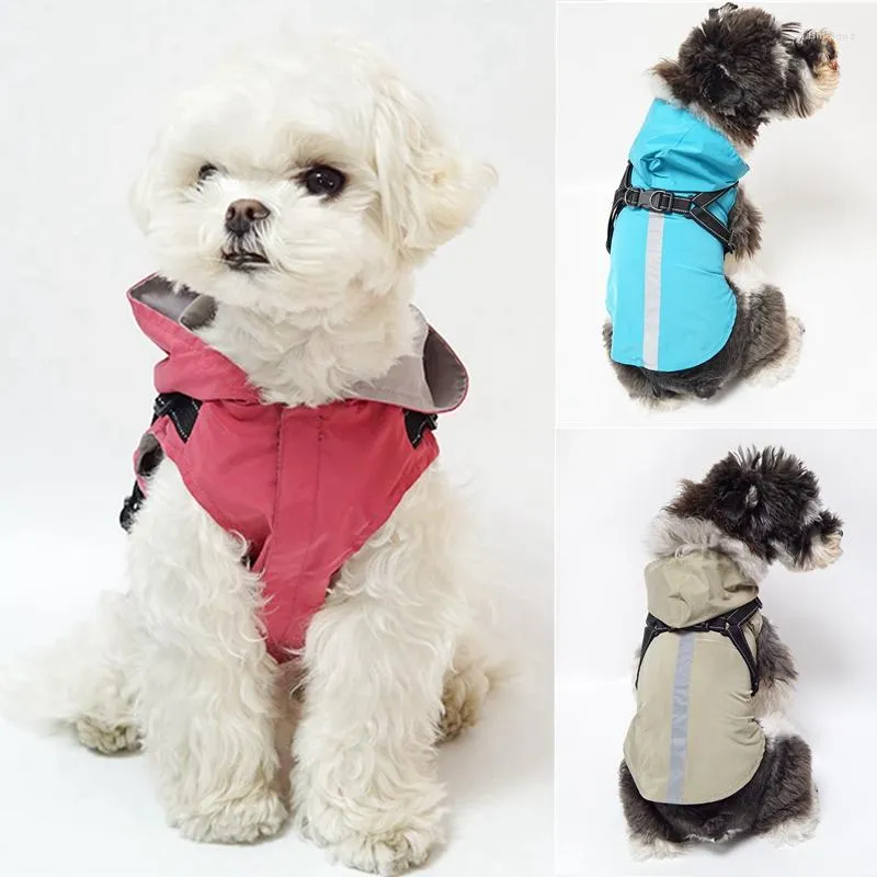 Dog Apparel Reflective Raincoats With Harness Winter Warm Rain Coat Water Resistant Waterproof Clothes Hooded Jacket Costume