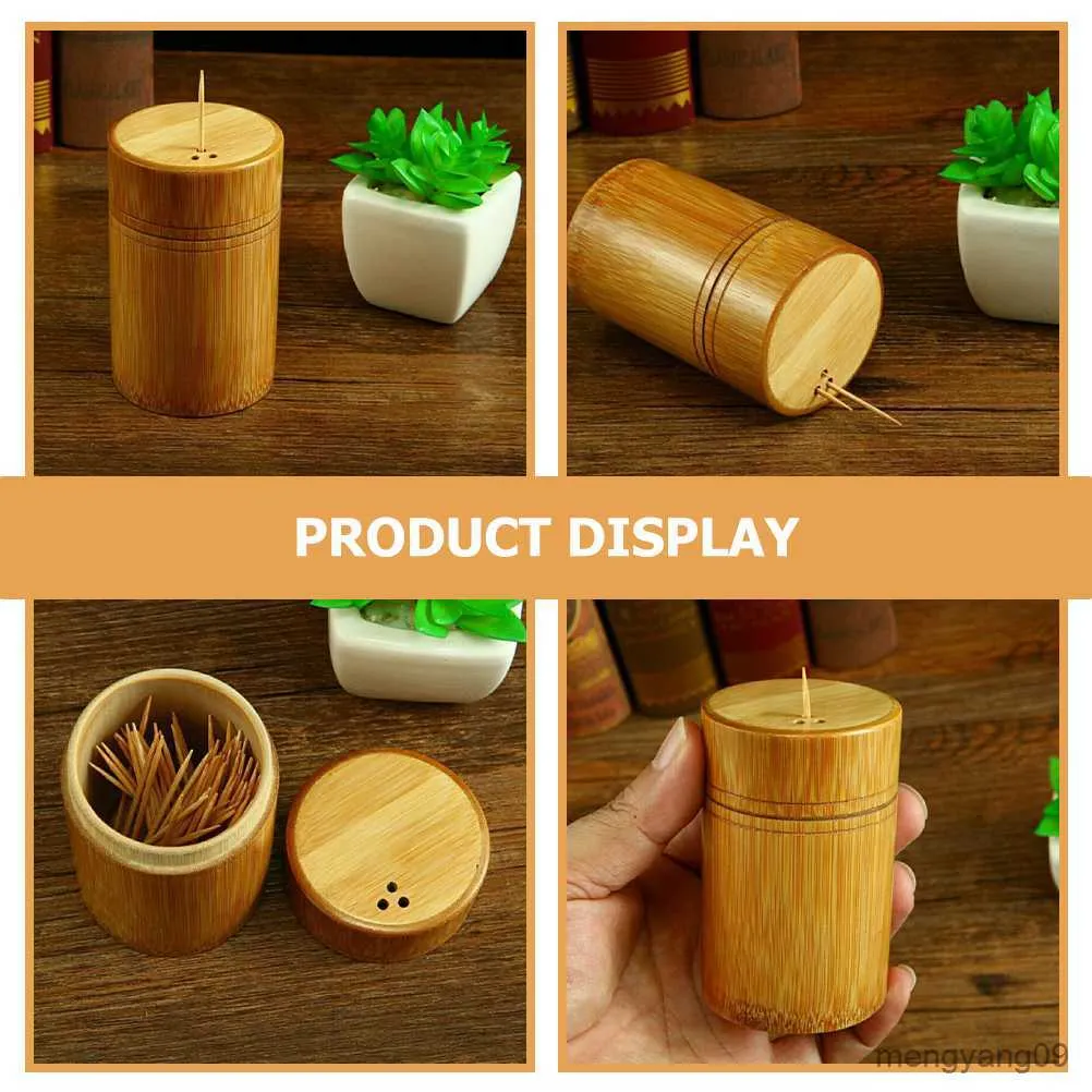 2st Toothpick Holders Toothpick Dispenser Round Toothpicks förvaringskorg Bambuhållare Container Rustik resebehållare R230802