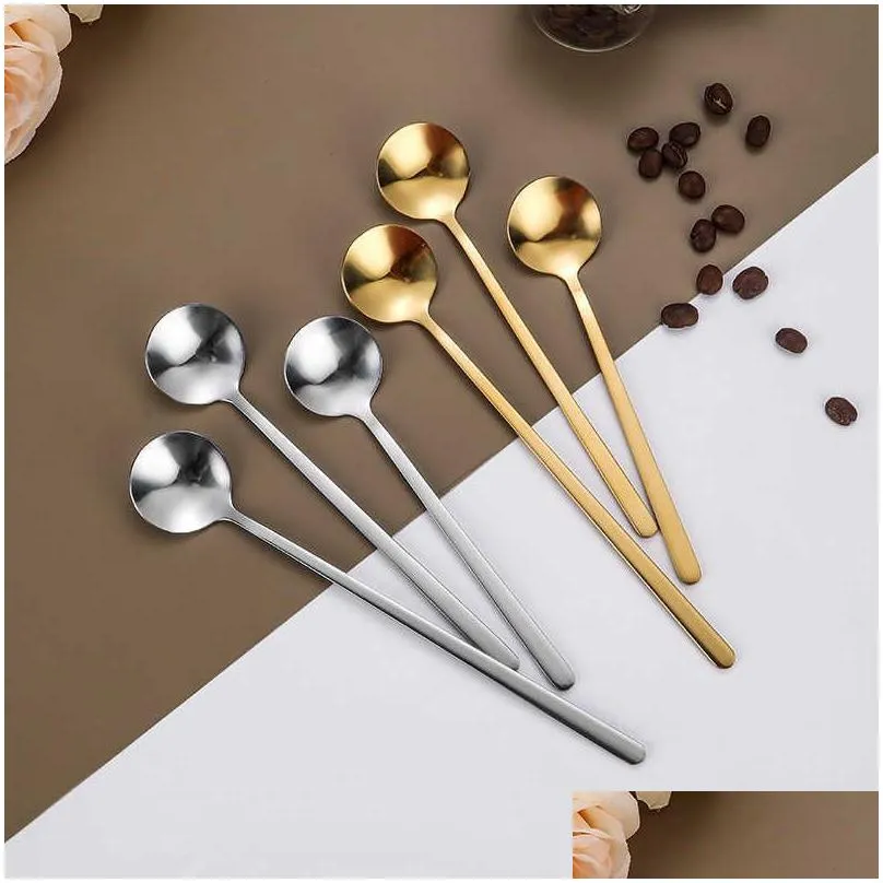 Coffee Scoops Ins Stainless Steel Stirring Spoon Small Round Seasoning Dessert Cake Honey Hand Gift Drop Delivery Home Garden Kitche Dhrny