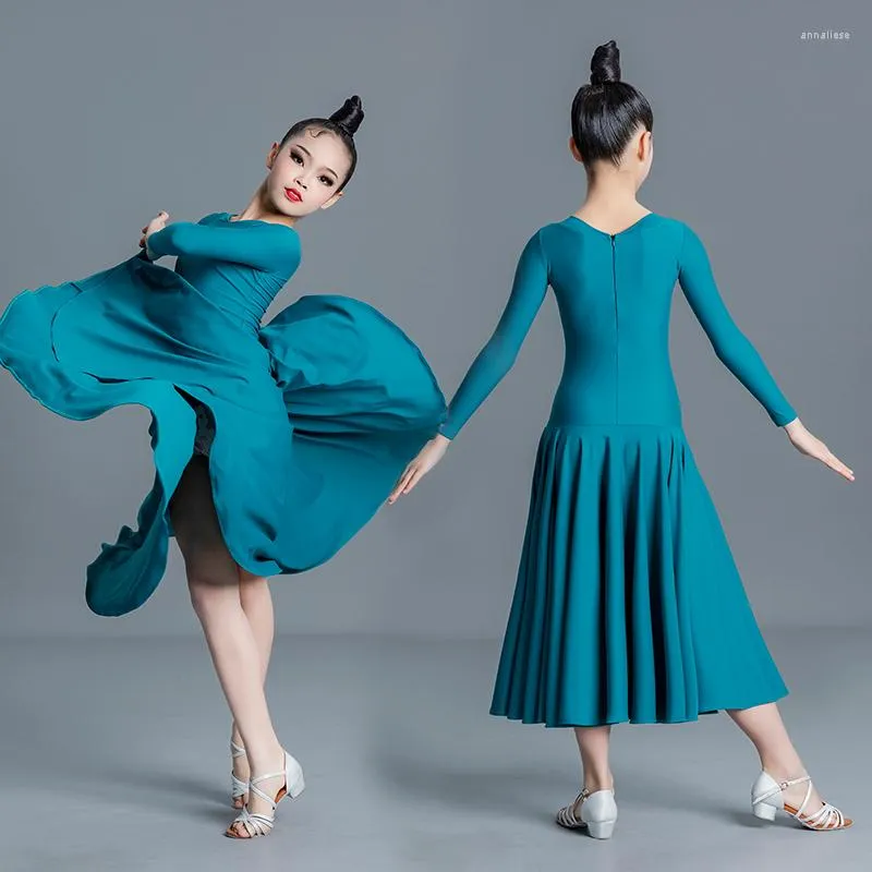 Stage Wear Fashion National Standard Ballroom Dance Dress Girls Long Sleeved Latin Competition Costume Modern SL8366