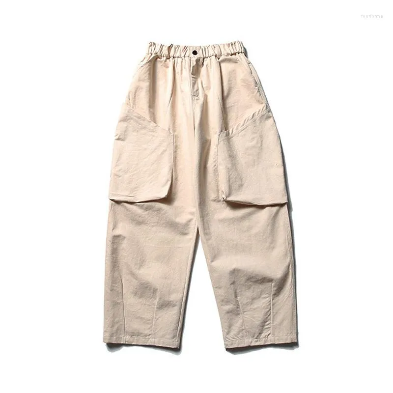 Men's Pants Men Japanese Streetwear Loose Casual Elastic Waist Large Pocket Straight Harem Trousers Jogger Sweatpant Cityboy Cargo