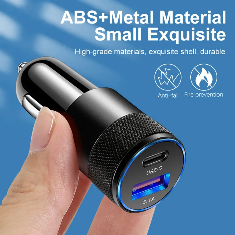 미니 자동차 충전기 USB Quick Car Charger 15W 3.1A Type C PD 빠른 충전 전화 자동차 어댑터 휴대 전화 용.