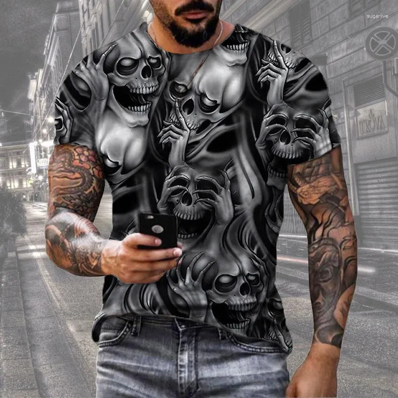 Męskie koszule T-Shirts Summer Trend T-shirt Oddychany oddychający czaszka 3D Printed Street Casual Men/Boys Krótkie rękawie o szyja