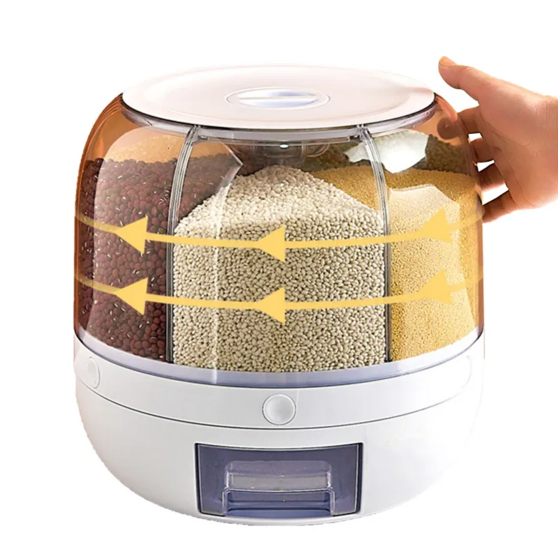 Recipientes de armazenamento para economizadores de alimentos Dispensador de arroz giratório de 360 graus selado dispensador de balde de grãos secos à prova de umidade caixa de armazenamento de recipiente de comida de cozinha 230802