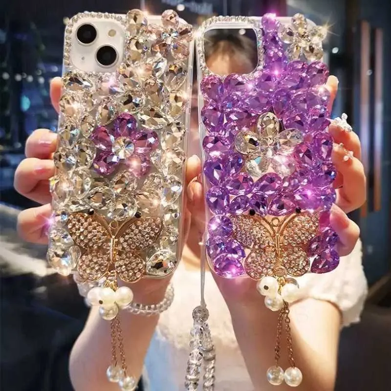 Étuis de téléphone portable Bling Diamond Butterfly Tassel Téléphone Case pour iPhone 14 XR XSS 11 13 Pro Max 12 Pro 7Plus 5 SE 6 S 7 8 plus SE 2020 + COUVERTURE L230731