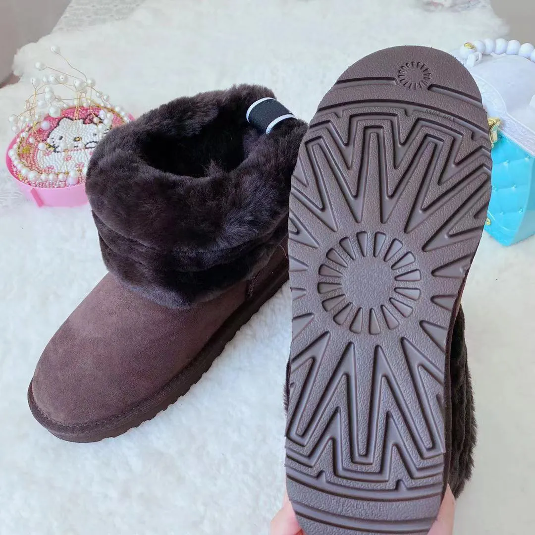 Designer Australian Classic Mini Fluff Quilted Kids Snow Bootss For Women Warm Half Snow Button Uggly Kids Snow Boots With Full Fur And Satin Ankle Bow Autumn Winter 2023 Collection From Abbyshoes88 3...