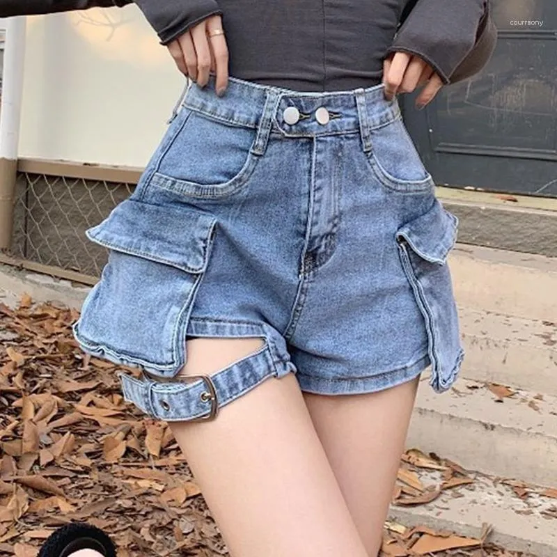 Женские шорты Spicy Girl Workwear Jeans Summer Hollow Out Design нерегулярная широкая нога высокая талия A-Line