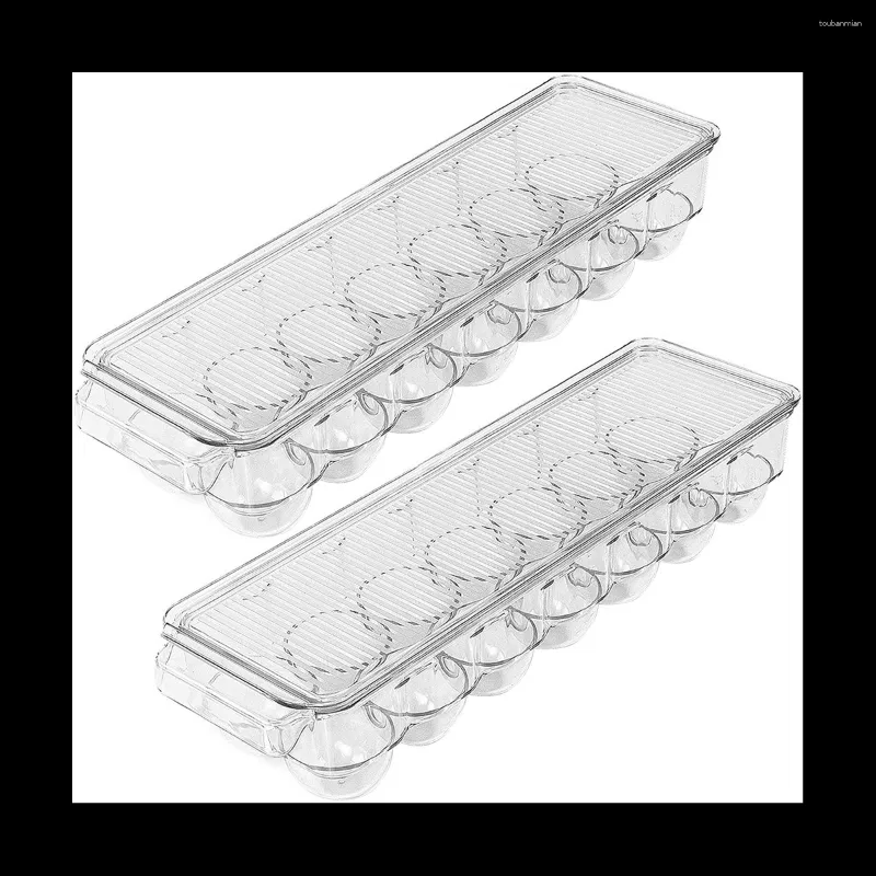 Lagringsflaskor äggbehållare 14 med lockhandelshållare för kylskåp (Clear Pack of 2)