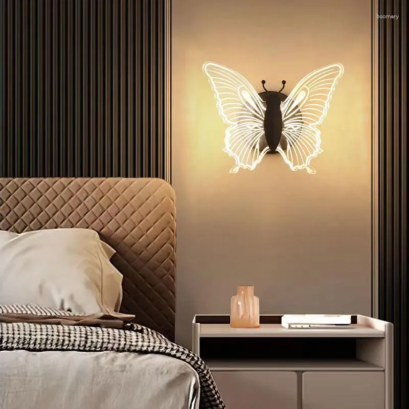 Lampa ścienna Motyl Nowoczesne akrylowe optyczne światło Talerz prowadzący do sypialni łóżko łóżka dziecięce pokój dla dzieci wystrój korytarza