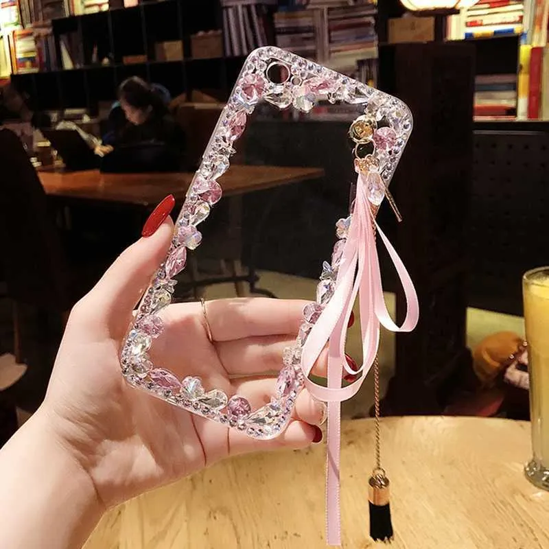 Cell Phone Cases Girls Rhinestone Crystal Stone Bow Tassel Clear Phone Case Back Cover For Huawei P30 P40 Lite Mate 20 30 Pro Y9 Prime 2019 L230731
